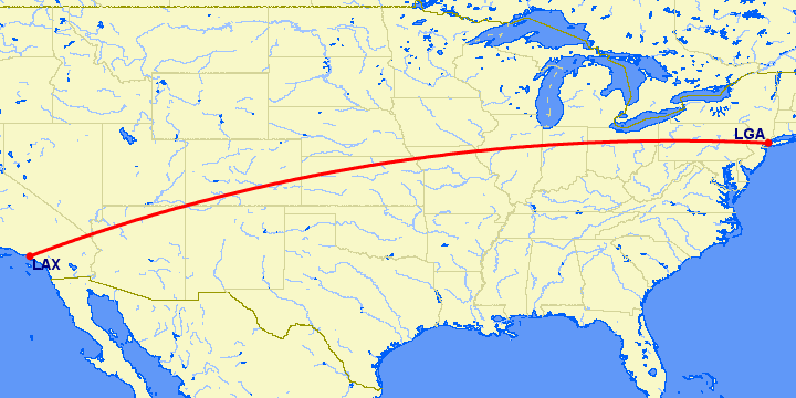 перелет Нью Йорк — Лос Анджелес на карте