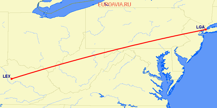 перелет Нью Йорк — Lexington на карте