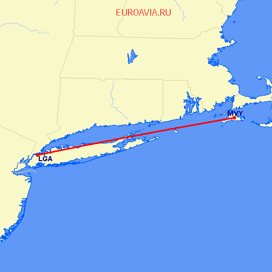 перелет Нью Йорк — Мартас-Винъярд на карте