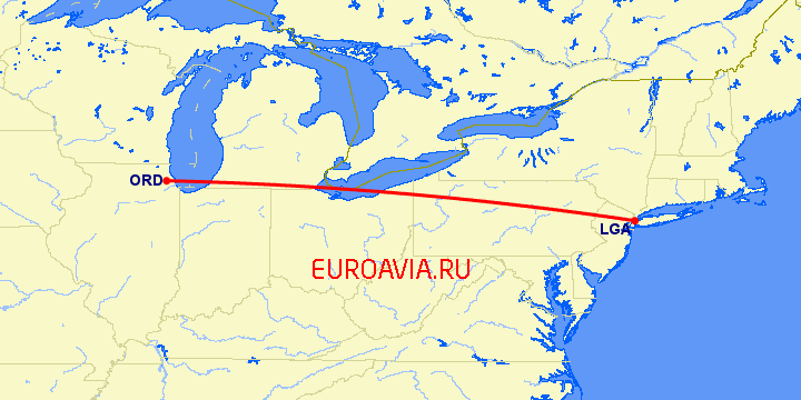 перелет Нью-Йорк — Чикаго на карте