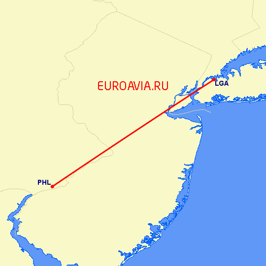 перелет Нью-Йорк — Филадельфия на карте