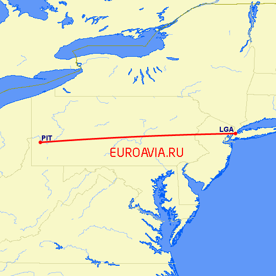 перелет Нью-Йорк — Питтсбург на карте