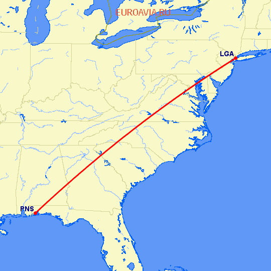 перелет Нью Йорк — Pensacola на карте