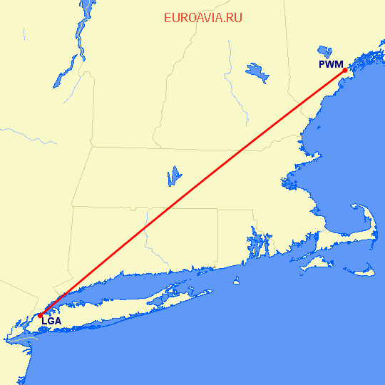 перелет Нью Йорк — Портленд на карте