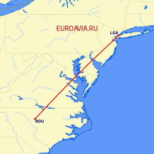 перелет Нью-Йорк — Роли на карте