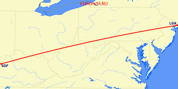 перелет Нью Йорк — Луисвилл на карте