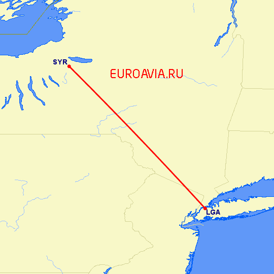 перелет Нью Йорк — Сиракьюс на карте