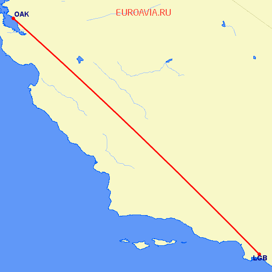 перелет Лонг Бич — Окленд на карте