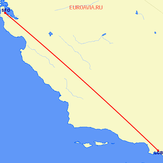 перелет Лонг Бич — Сан Франциско на карте