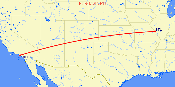 перелет Лонг Бич — Сент Луис на карте
