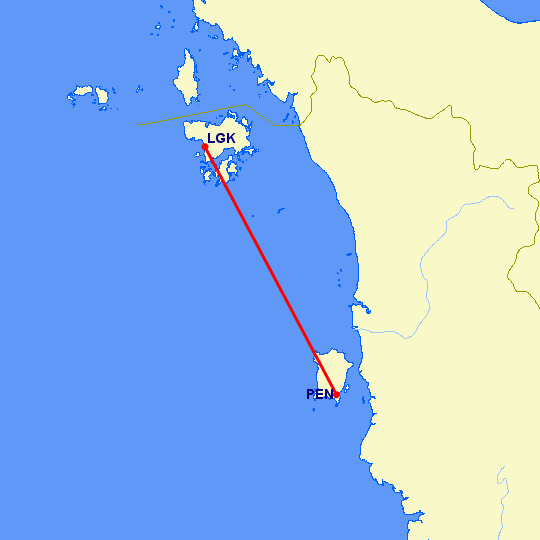 перелет Лангкави — Пенанг на карте