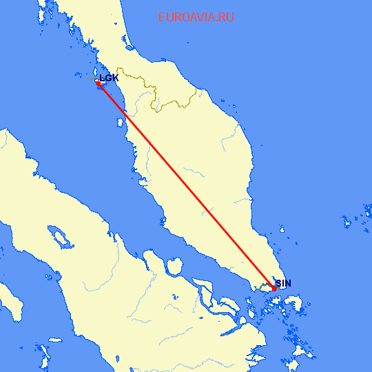 перелет Лангкави — Сингапур на карте