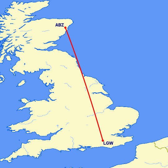 перелет Лондон — Абердин на карте