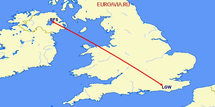 перелет Лондон — Белфаст на карте