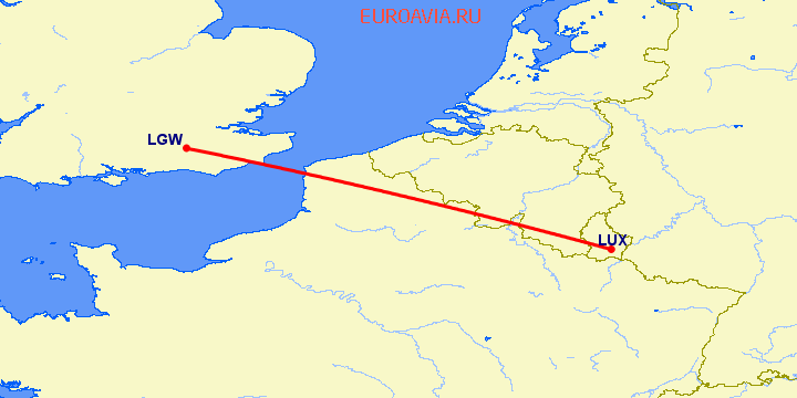 перелет Лондон — Люксембург на карте