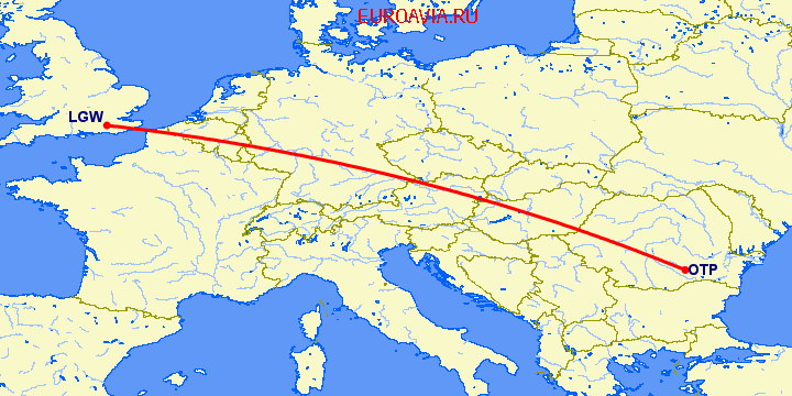 перелет Лондон — Бухарест на карте