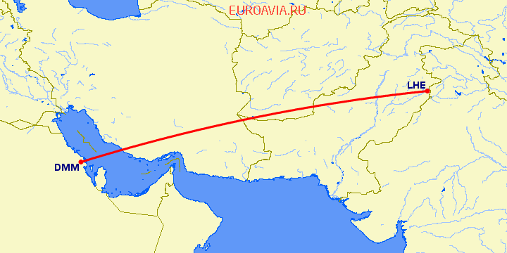 перелет Лахор — Даммам на карте