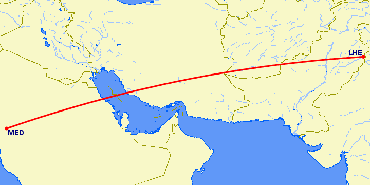 перелет Лахор — Медина на карте