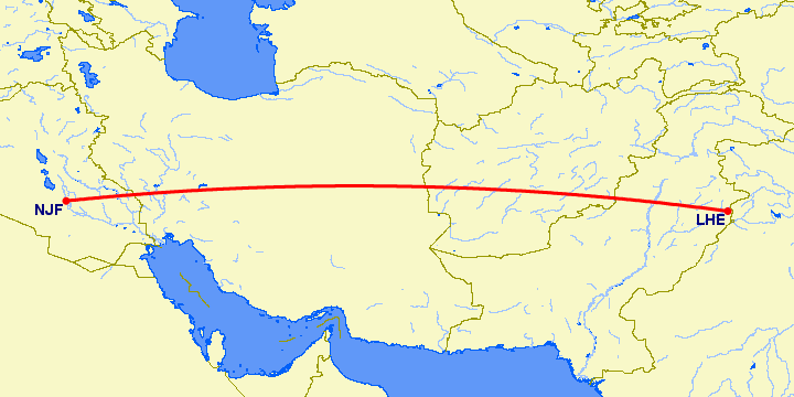 перелет Лахор — Аль Наджаф на карте