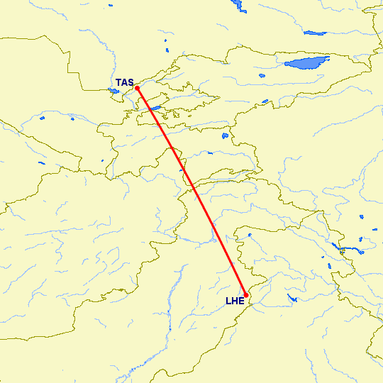 перелет Лахор — Ташкент на карте