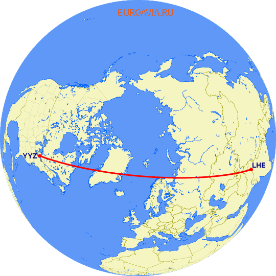 перелет Лахор — Торонто на карте