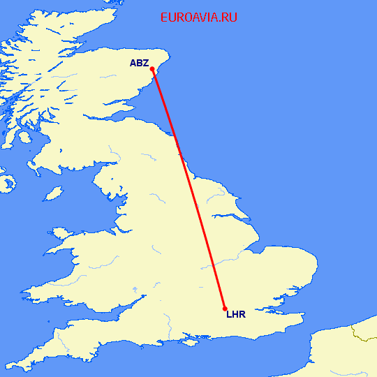 перелет Лондон — Абердин на карте