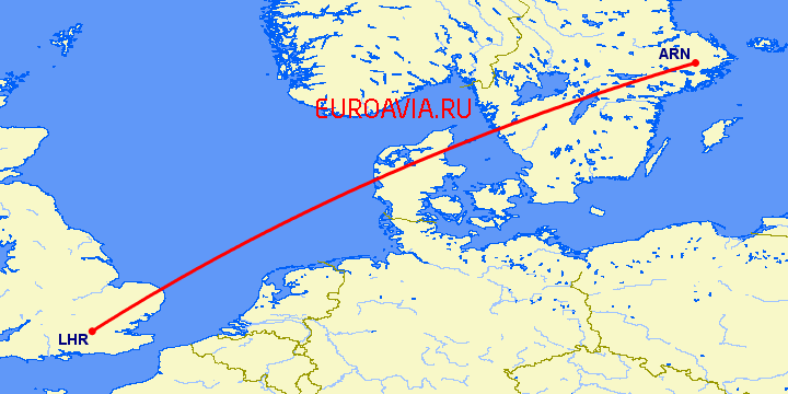 перелет Лондон — Стокгольм на карте