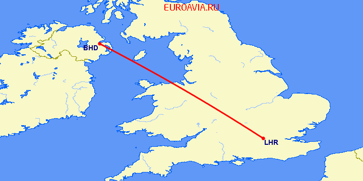 перелет Лондон — Белфаст на карте