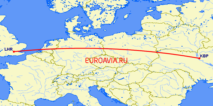 перелет Лондон — Киев на карте