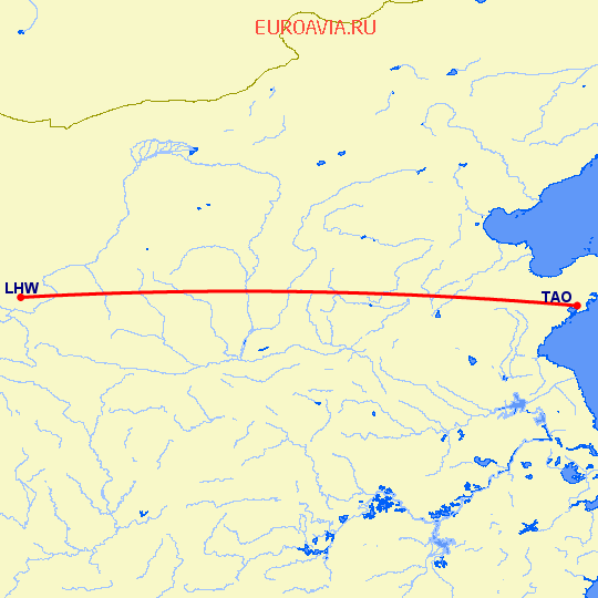 перелет Ланчжоу — Куаньдян на карте