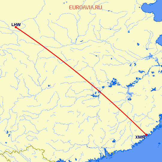 перелет Ланчжоу — Сямэнь на карте