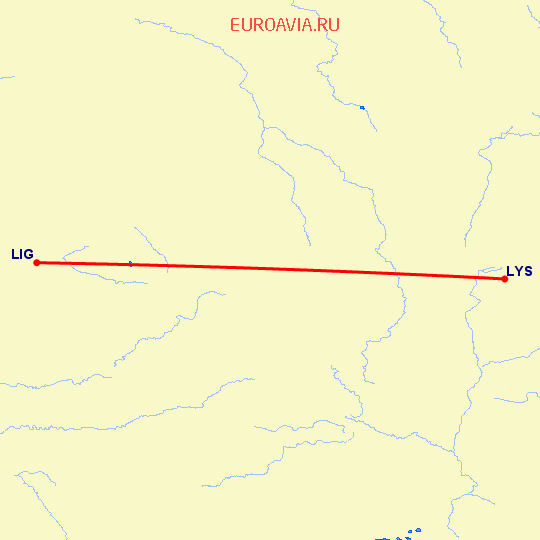перелет Лимож — Лион на карте