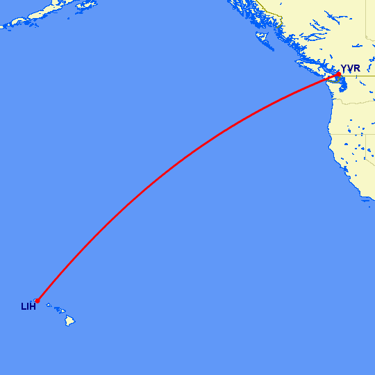 перелет Kauai Island — Ванкувер на карте