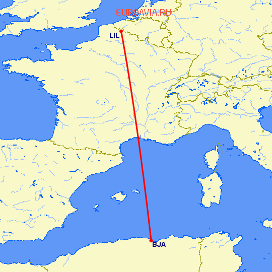 перелет Лилль — Bejaia на карте