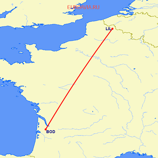 перелет Лилль — Бордо на карте