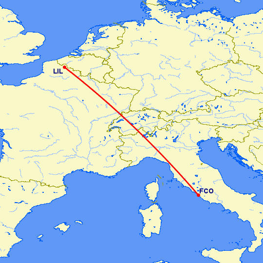 перелет Лилль — Рим на карте