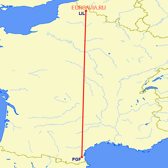 перелет Лилль — Перпиньян на карте