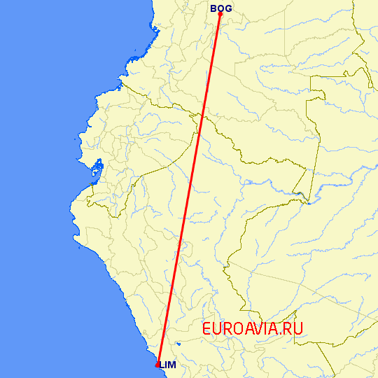 перелет Лима — Богота на карте