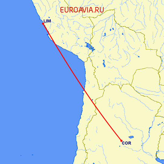 перелет Лима — Кордова на карте