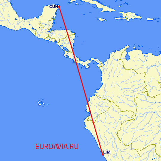 перелет Лима — Канкун на карте