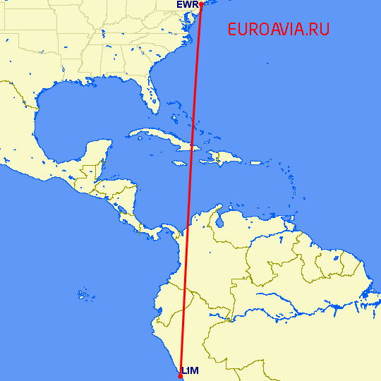 перелет Лима — Ньюарк на карте