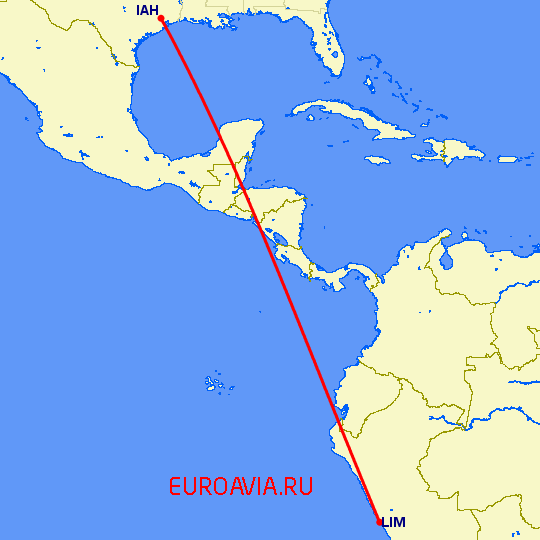 перелет Лима — Хьюстон на карте