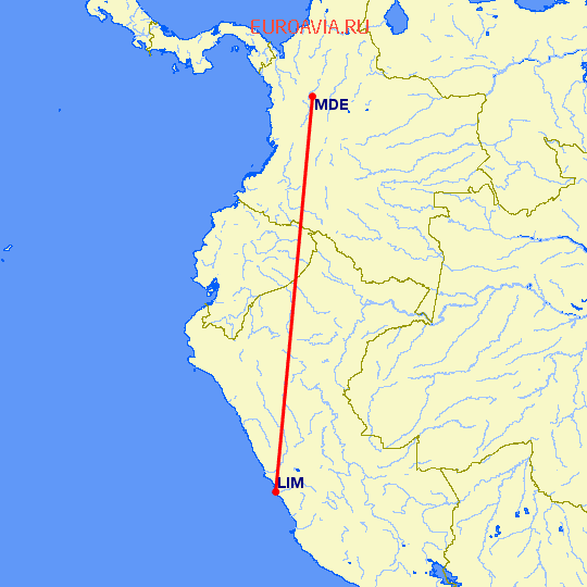 перелет Лима — Меделлин на карте