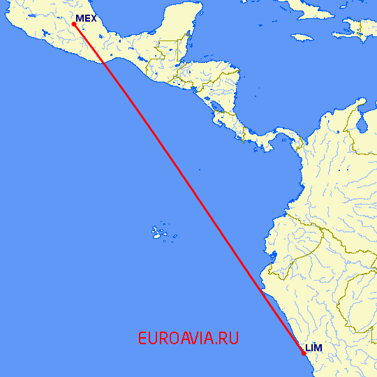перелет Лима — Мексико Сити на карте