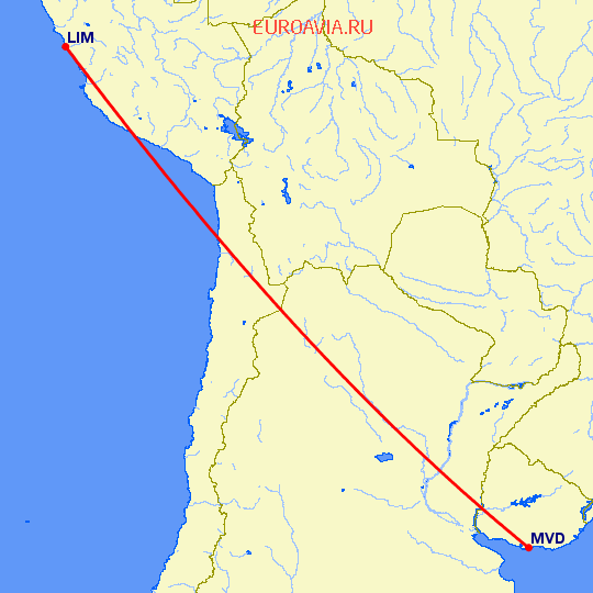 перелет Лима — Монтевидео на карте