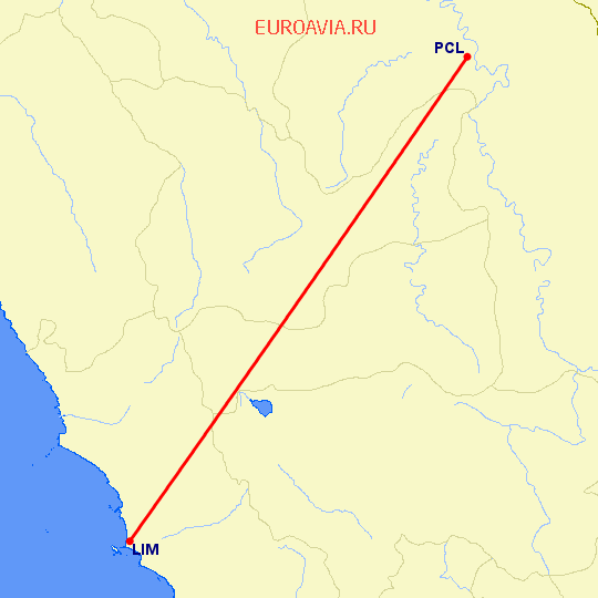 перелет Лима — Пукальпа на карте