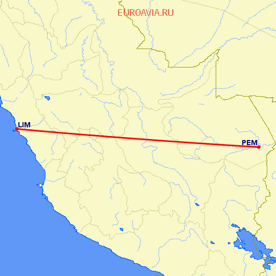 перелет Лима — Пуэрто Мальдонадо на карте
