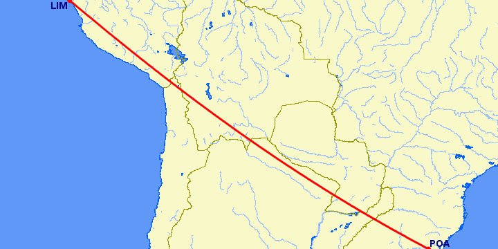 перелет Лима — Порто Алегре на карте
