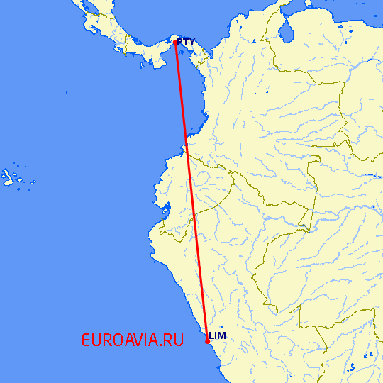 перелет Лима — Панама Сити на карте