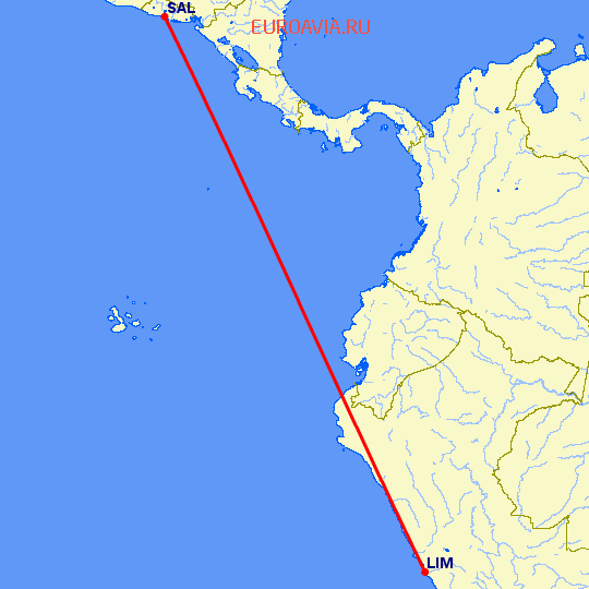 перелет Лима — Сан Сальвадор на карте